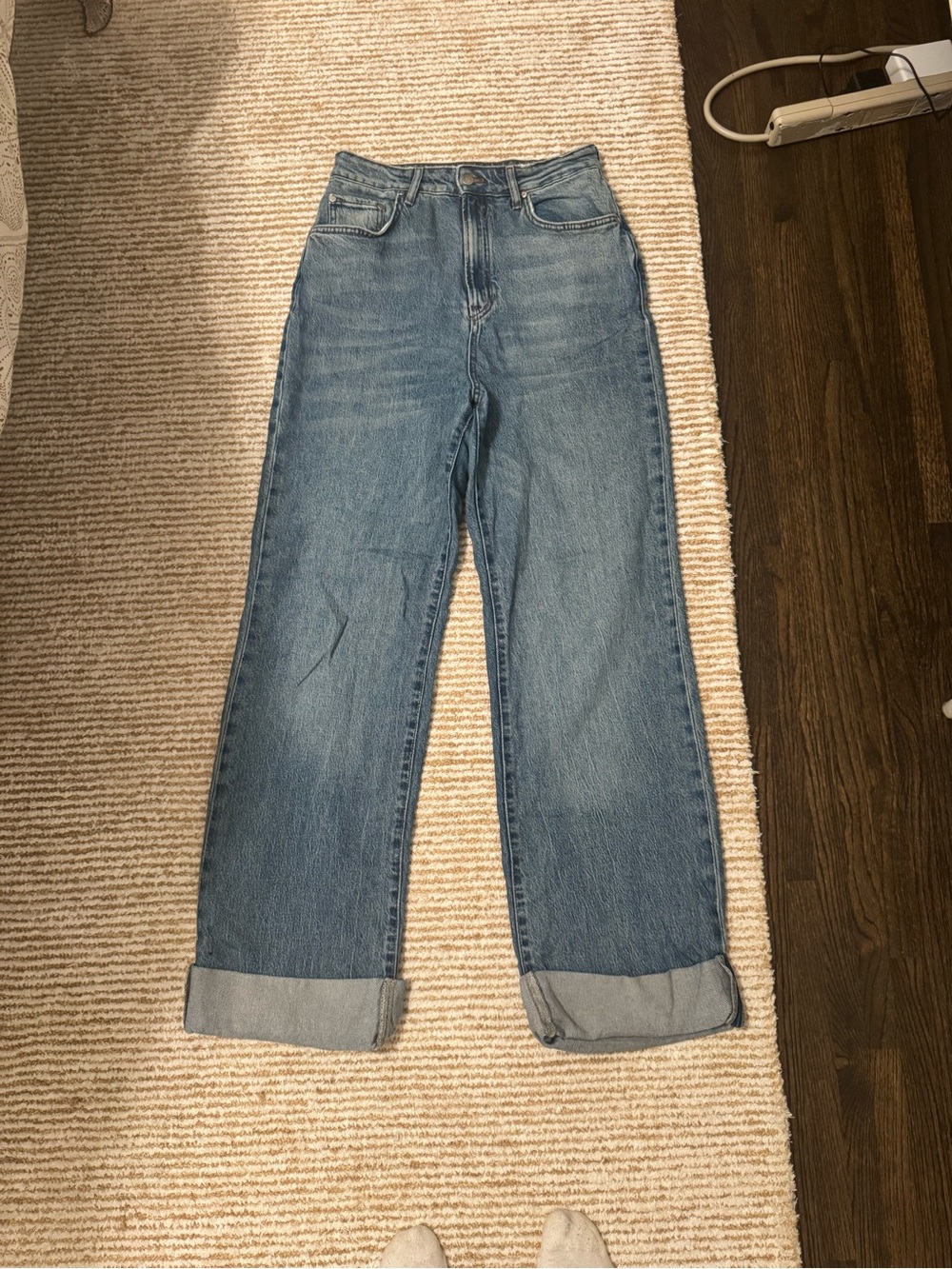 Pilcro Wide-Leg High-Rise Jeans in Light Blue Denim